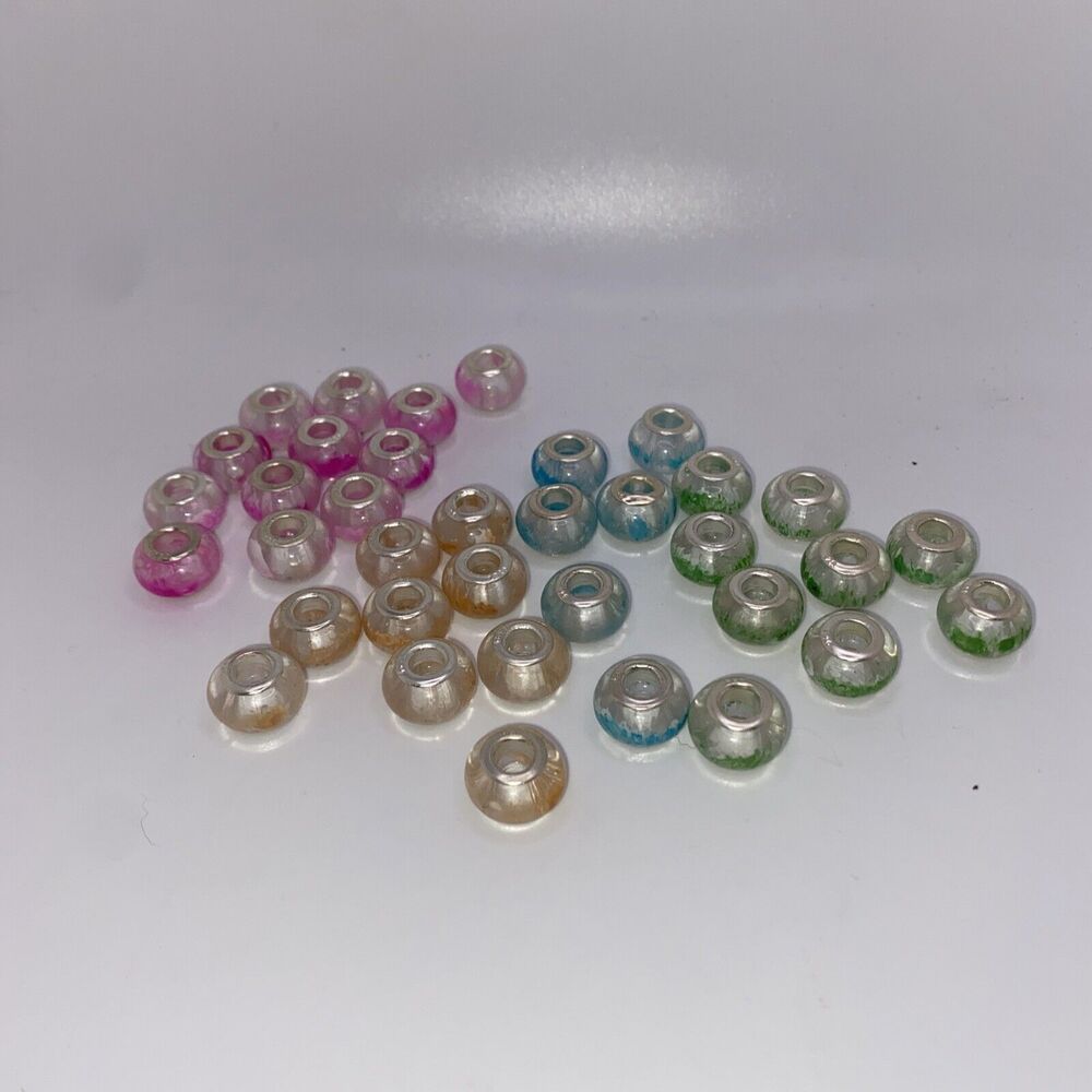 925 Silver Vintage Murano Style Bead Charm 1/2” Lot Clear Green Blue Pink Orange